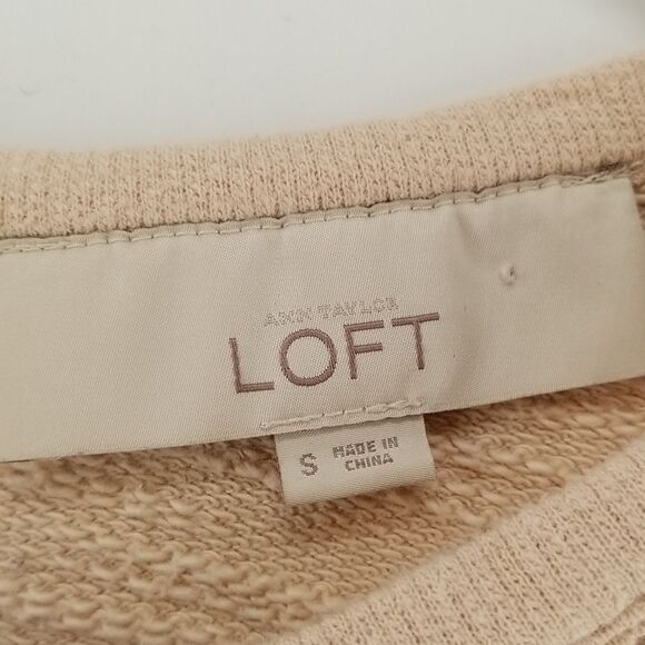 Anne Taylor Sweater Women's Tan 3/4 Sleeve Rear 1/4 Zip Crocheted Front Cotton - Picture 2 of 11